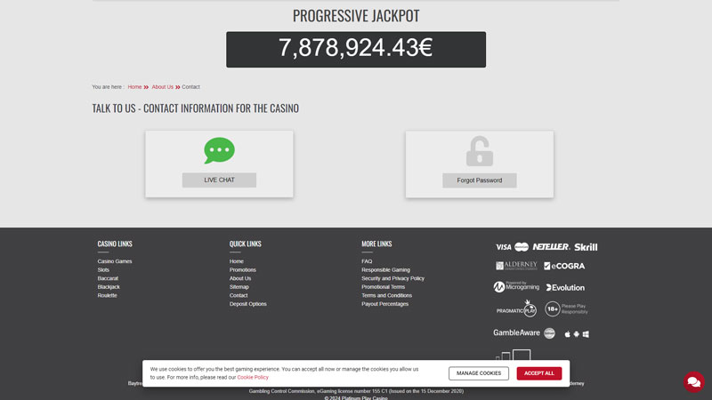 platinum-play-casino support screenshot