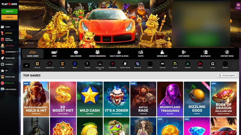 play-amo-casino lobby screenshot