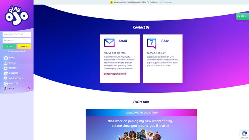 Thumbnail play-ojo-casino support