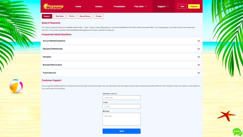 play-sunny support screenshot