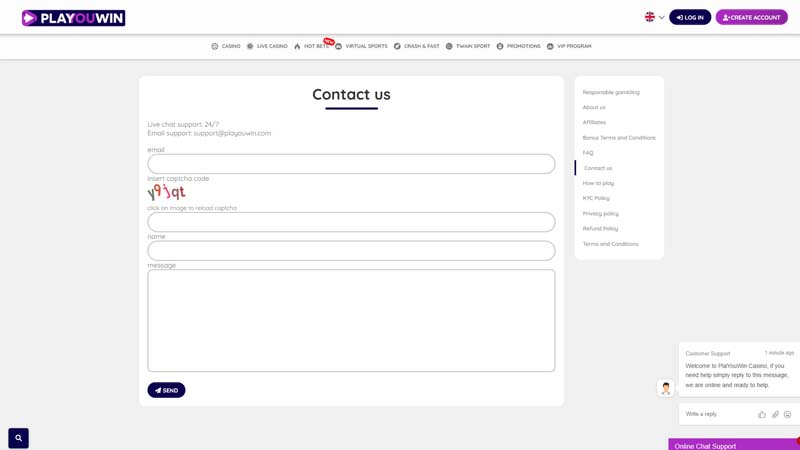 playouwin support screenshot