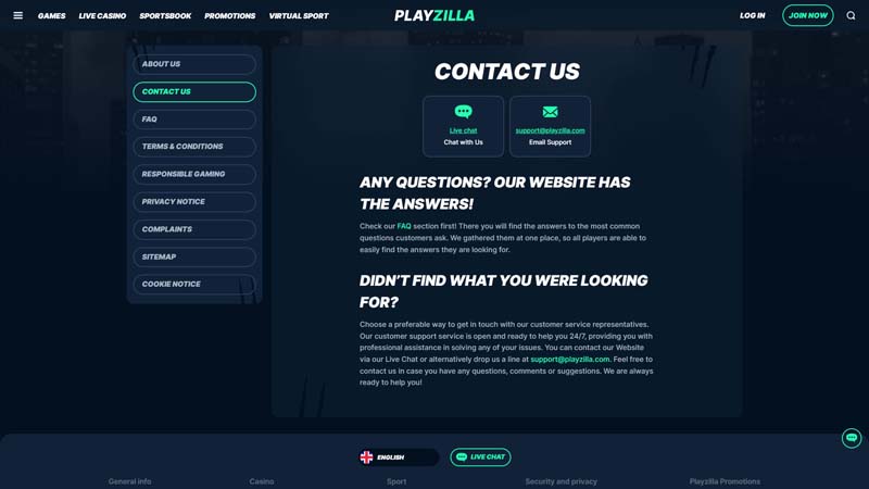 playzilla support screenshot