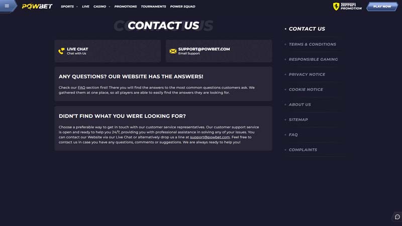 Thumbnail powbet support