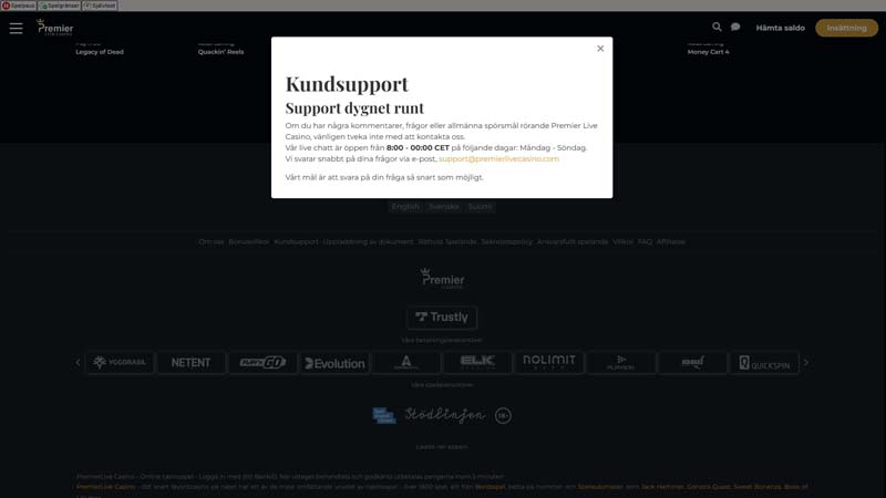 Thumbnail premier-live-casino support