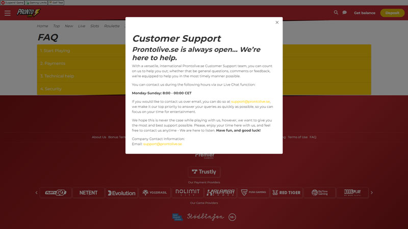 pronto-live support screenshot