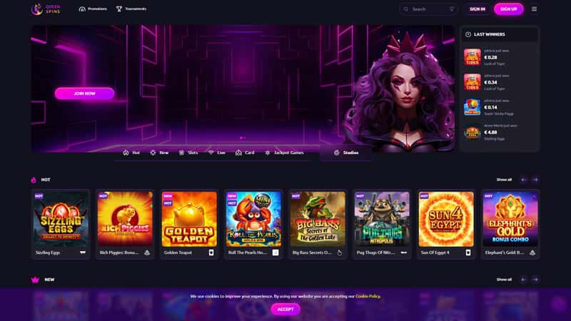 queenspins lobby screenshot