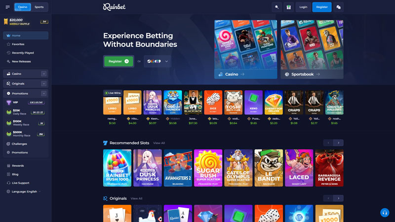 rainbet lobby screenshot