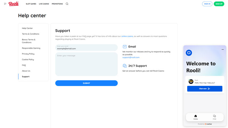 rooli support screenshot