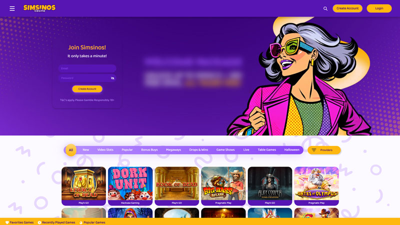 simsinos-casino lobby screenshot