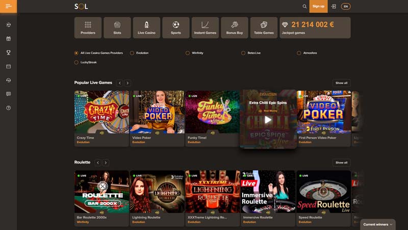sol-casino live screenshot