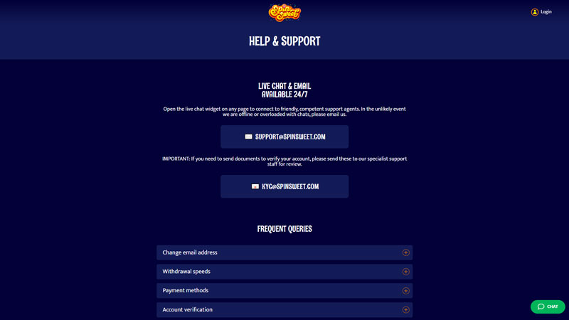 spin-sweet support screenshot