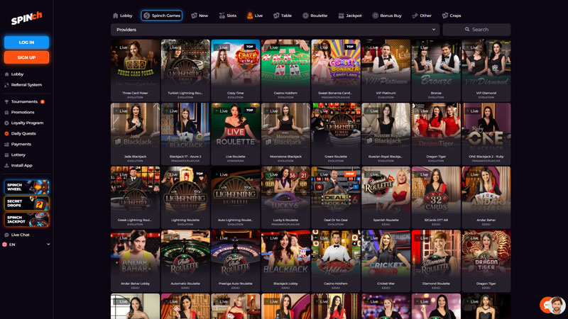 spinch live screenshot