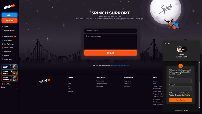 spinch support screenshot