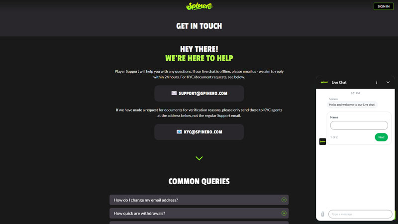 Thumbnail spinero support