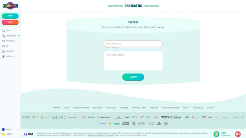 Thumbnail spinia-casino support