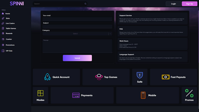 spinni support screenshot