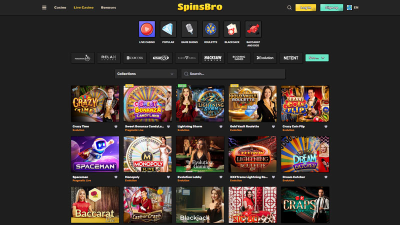 spinsbro live screenshot