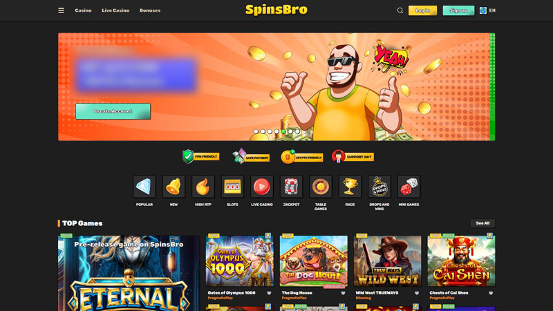 spinsbro lobby screenshot