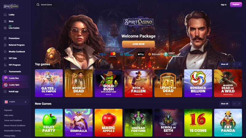 spirit-casino lobby screenshot