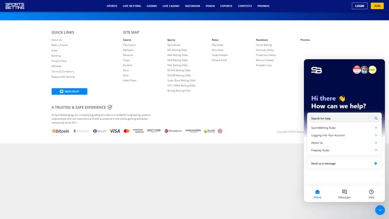 sportsbetting support screenshot