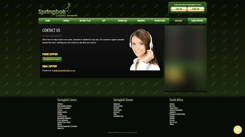 springbok-casino support screenshot