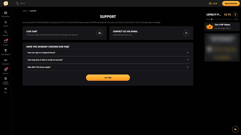 staycasino support screenshot