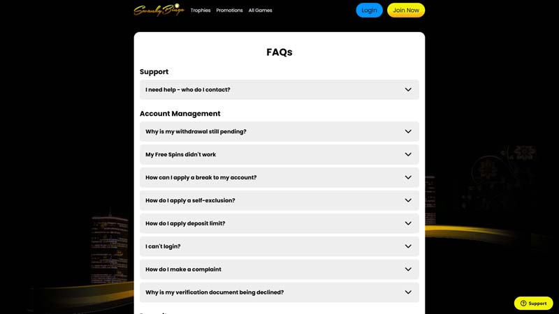 swag-bingo-casino support screenshot