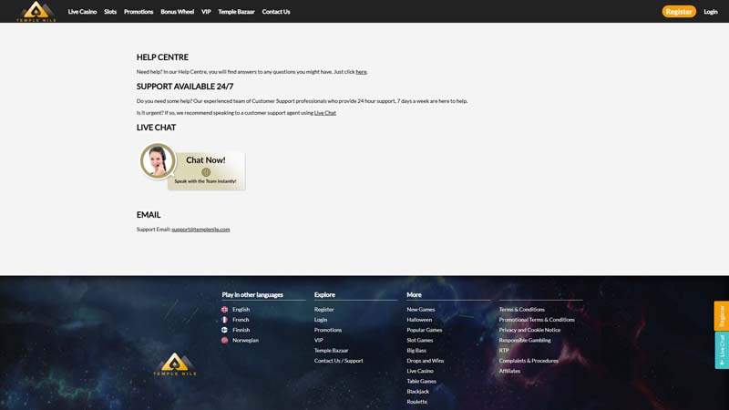 Thumbnail temple-nile-casino support