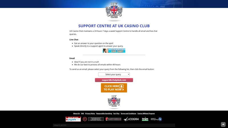 uk-casino-club support screenshot