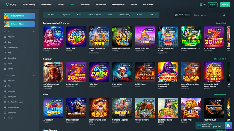 vave slots screenshot