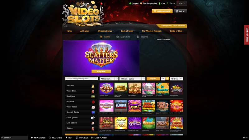 videoslots-casino lobby screenshot