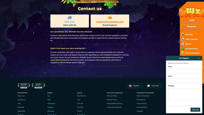 Thumbnail wazamba-casino support