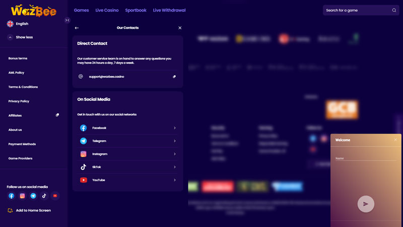 wazbee support screenshot