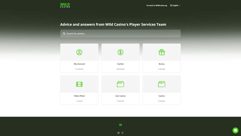 wildcasino support screenshot