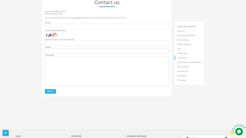wolfy-casino support screenshot