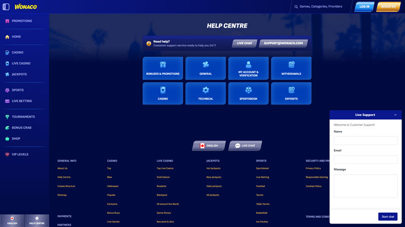 wonaco support screenshot