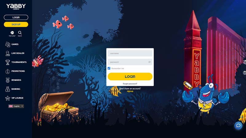 yabby-casino lobby screenshot