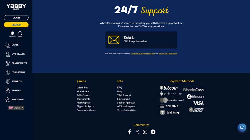 yabby-casino support screenshot
