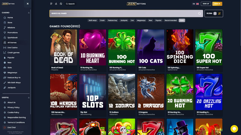 zenbetting slots screenshot